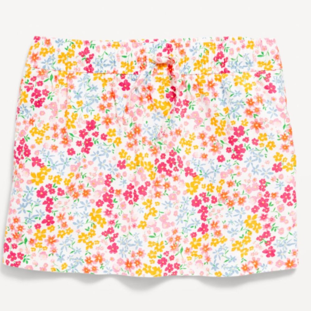 Linen-Blend Drawstring Floral Girls Plus Size Skirt XXL